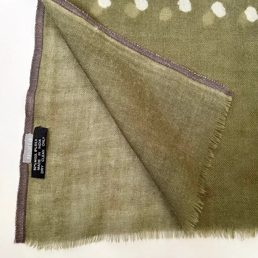 Matta Wool Silk Olive Green White Polka-Dot Lightweight Patti Scarf